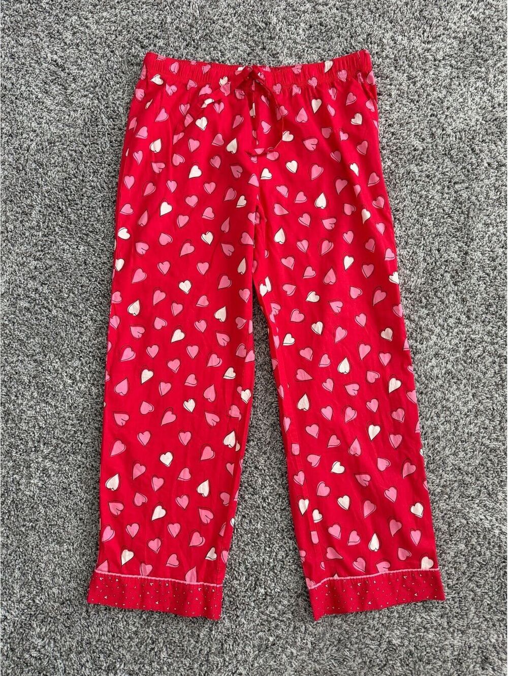 Victoria’s Secret Tie Waist Pull On Pajama Pants Pink/Red Hearts Print Size L